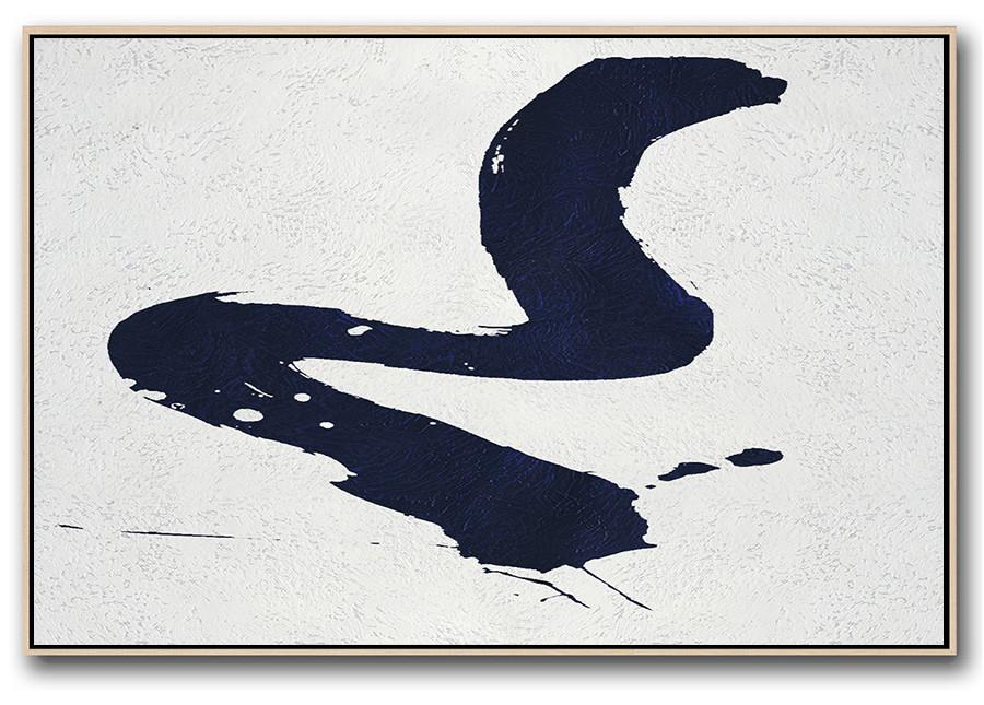 Horizontal Navy Painting Abstract Minimalist Art On Canvas - Cheap Canvas Artwork Large